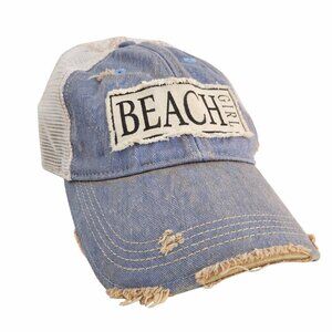 Headmost Blue Denim Distressed Beach Girl Trucker Hat